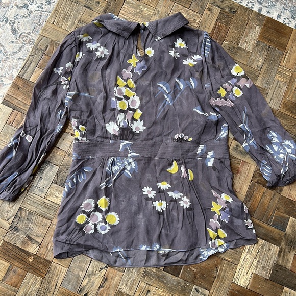 Boden Gray Sheer Floral Blouse - Picture 8 of 12